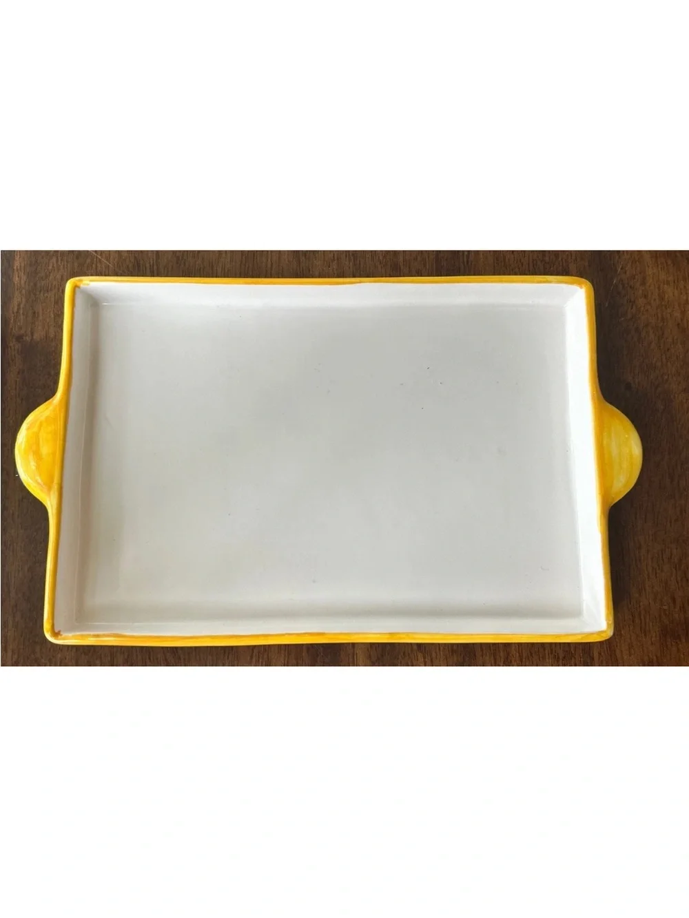 Handpainted Ceramic Fish Serving Tray in Yellow and Blue